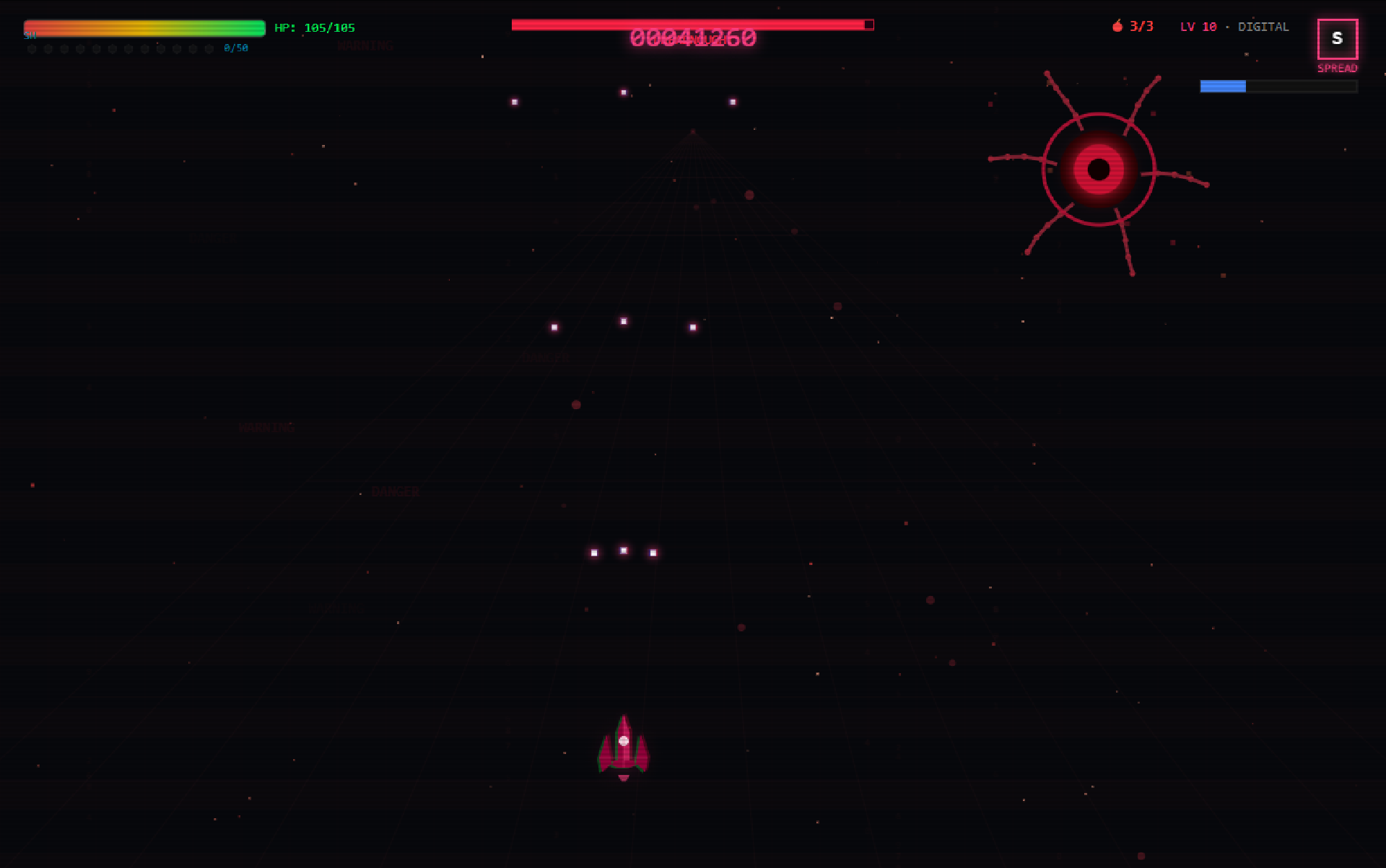 A sector boss with tentacles and a red beam sweeping the screen